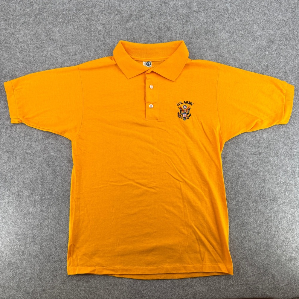 U.S. Army Polo Shirt Vintage Mens L Orange Short Sleeve Military Crest Artex EUC